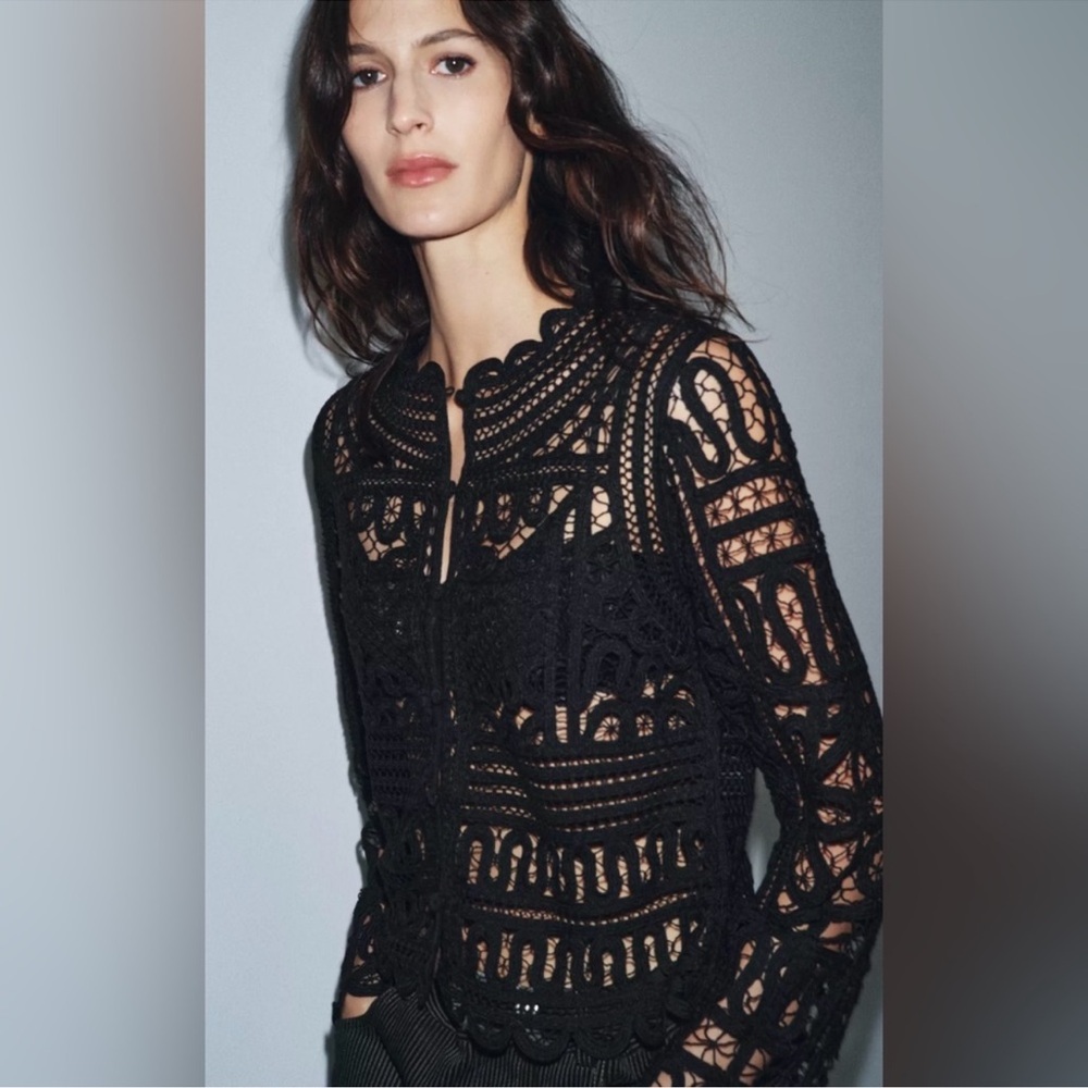 Zara limited edition Black Crochet Lace Blouse - Picture 3 of 7